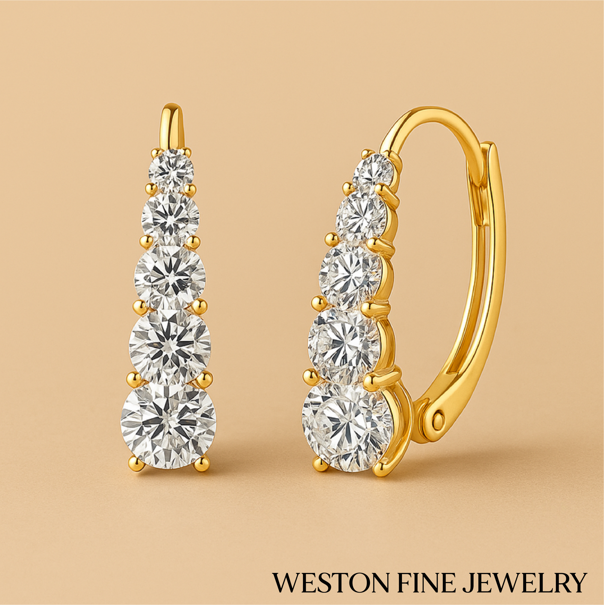 Elegant Carol Stud Earrings with Four Stones in 16k Gold