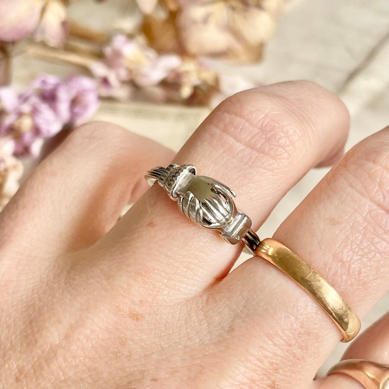 Vintage gimmel feather ring with hidden heart design