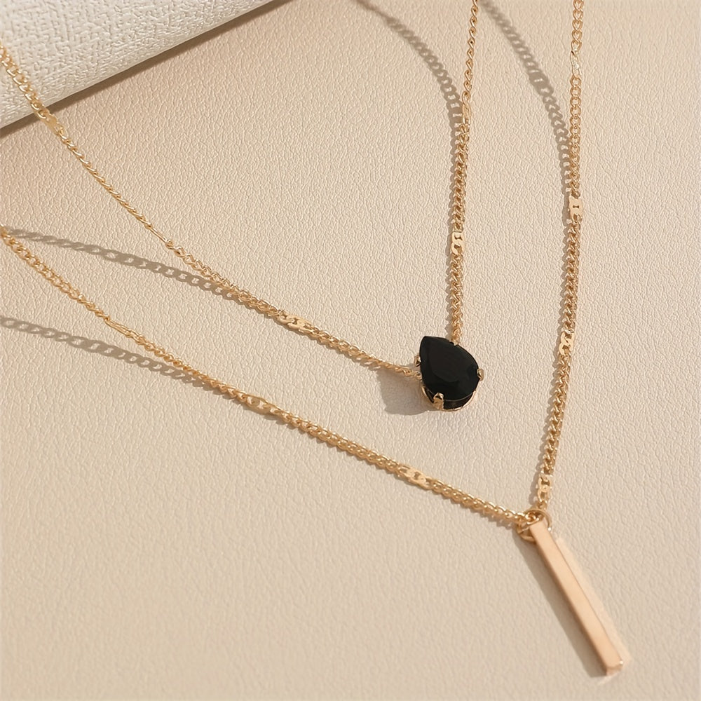 Double Layer Teardrop Pendant Necklace – Elegant & Feminine