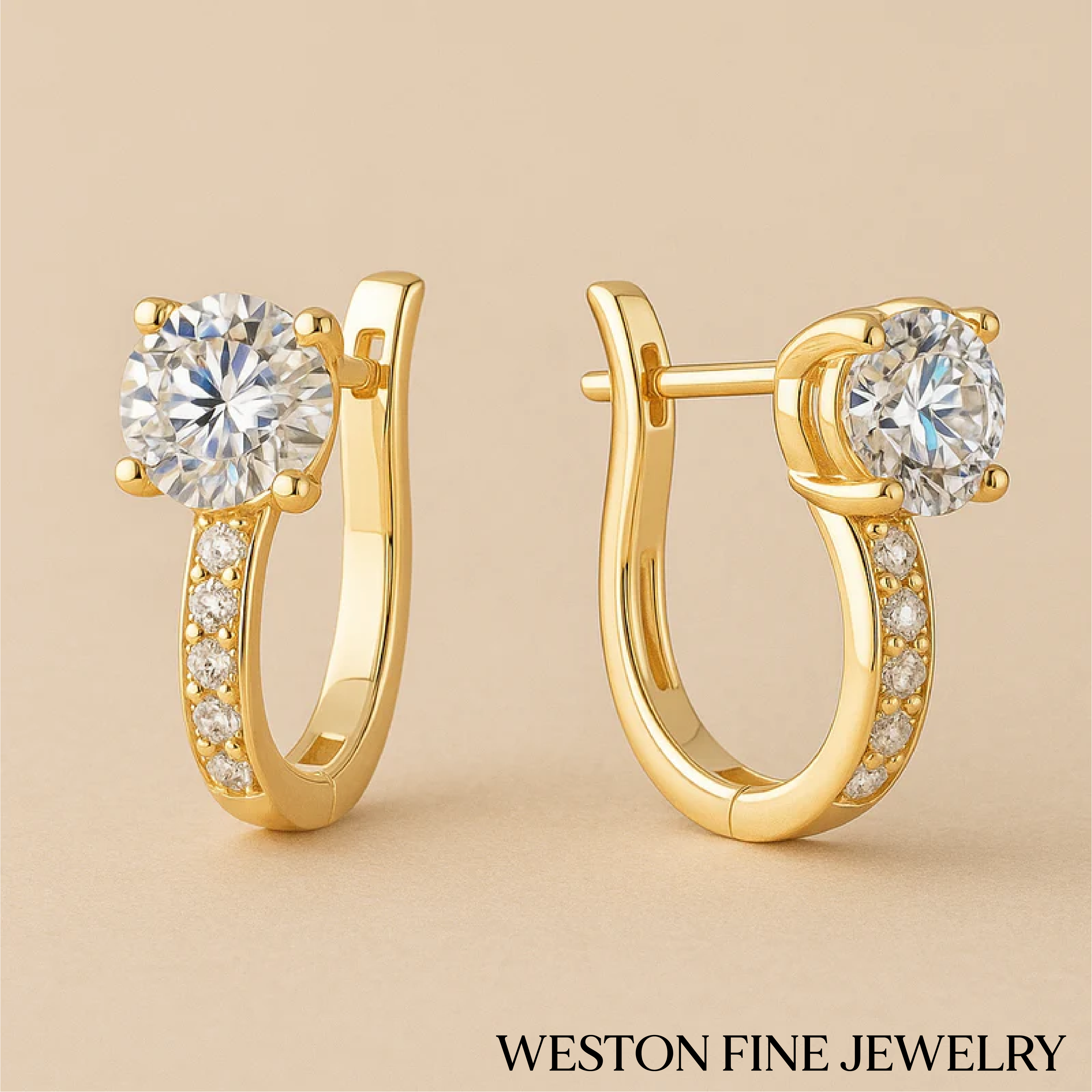 Channel-Set Moissanite Huggie Earrings in 18K White Gold