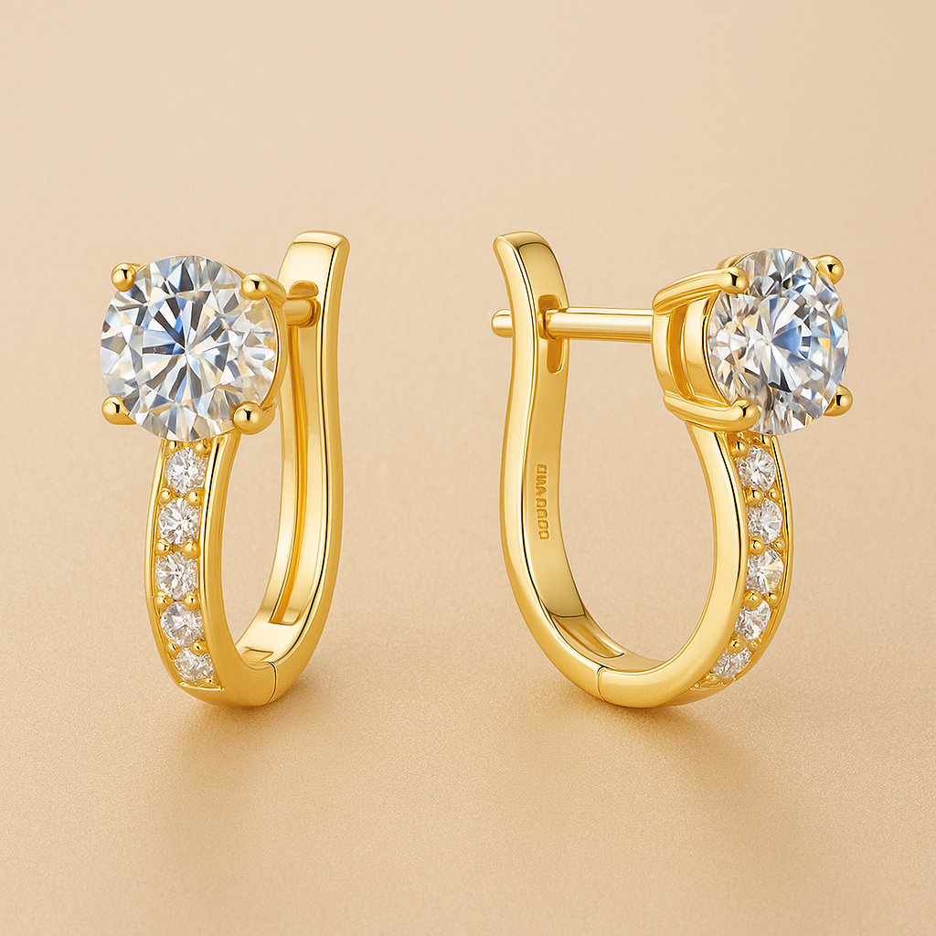 Elegant 18k gold Huggie Earrings with Moissanite