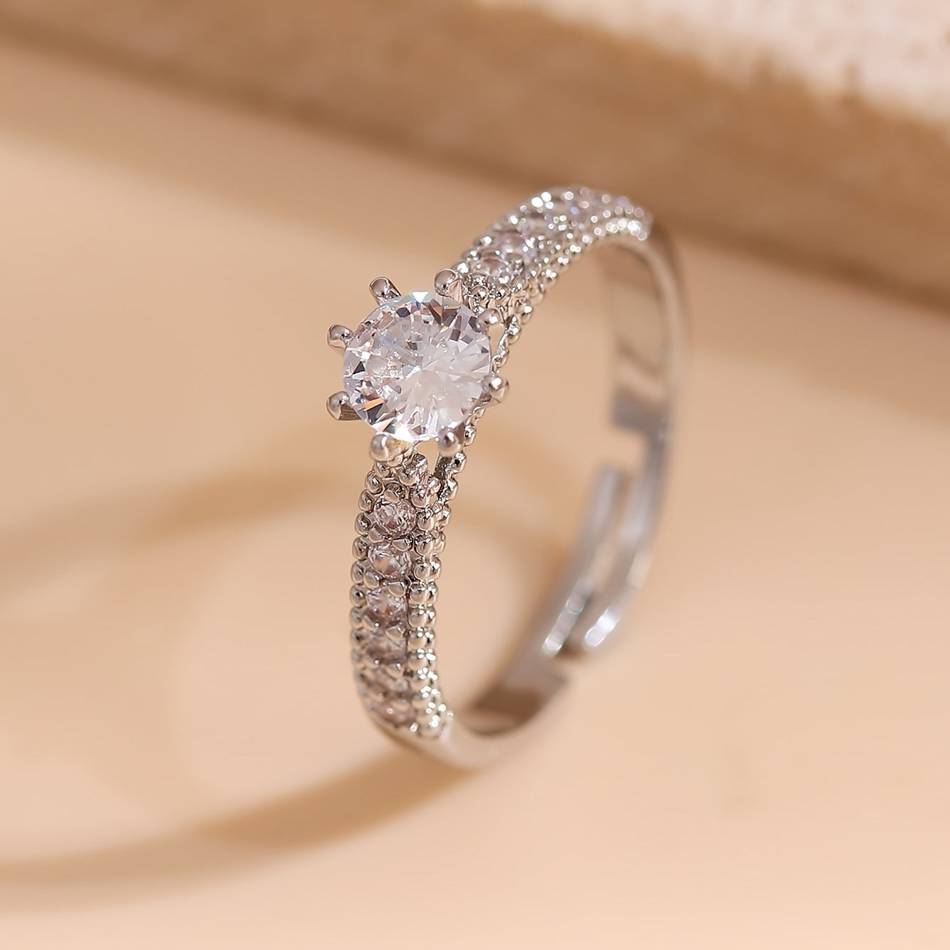 Elegant Women's Ring with Copper Inlay and Sparkling Synthetic Zirconia