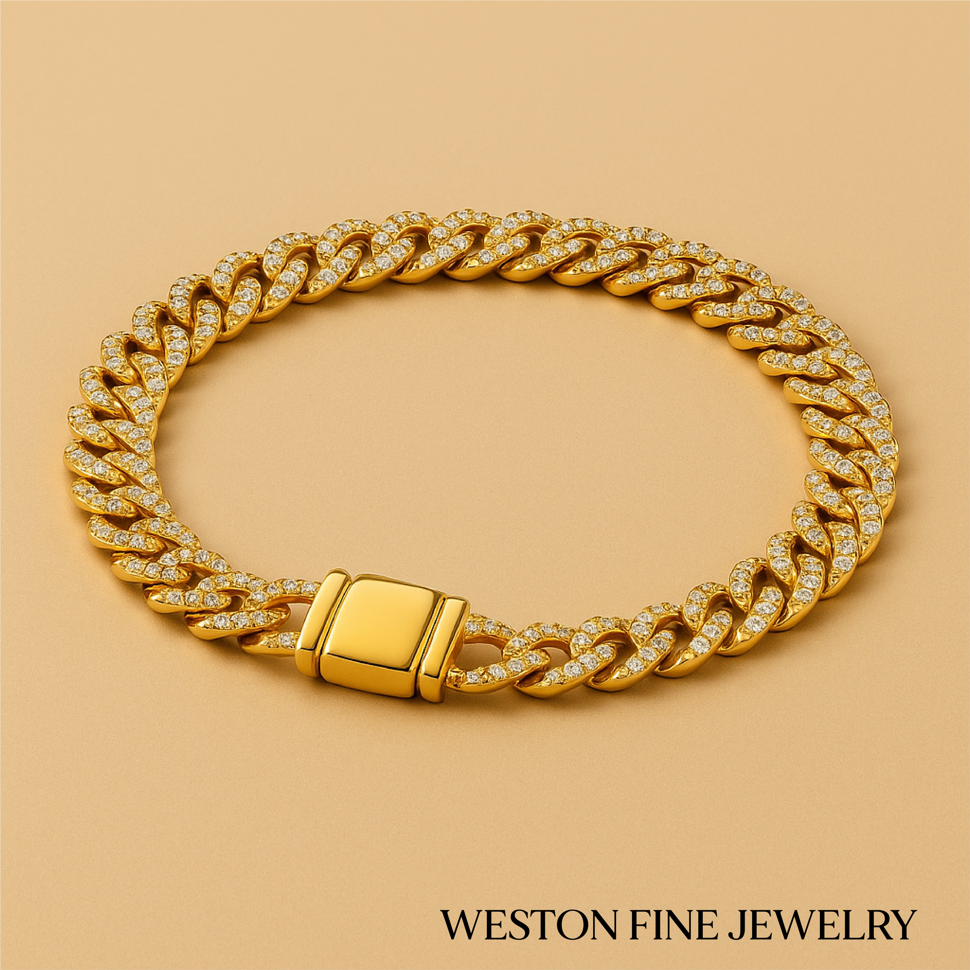 Cuban Link Moissanite Bracelet in 18k Gold