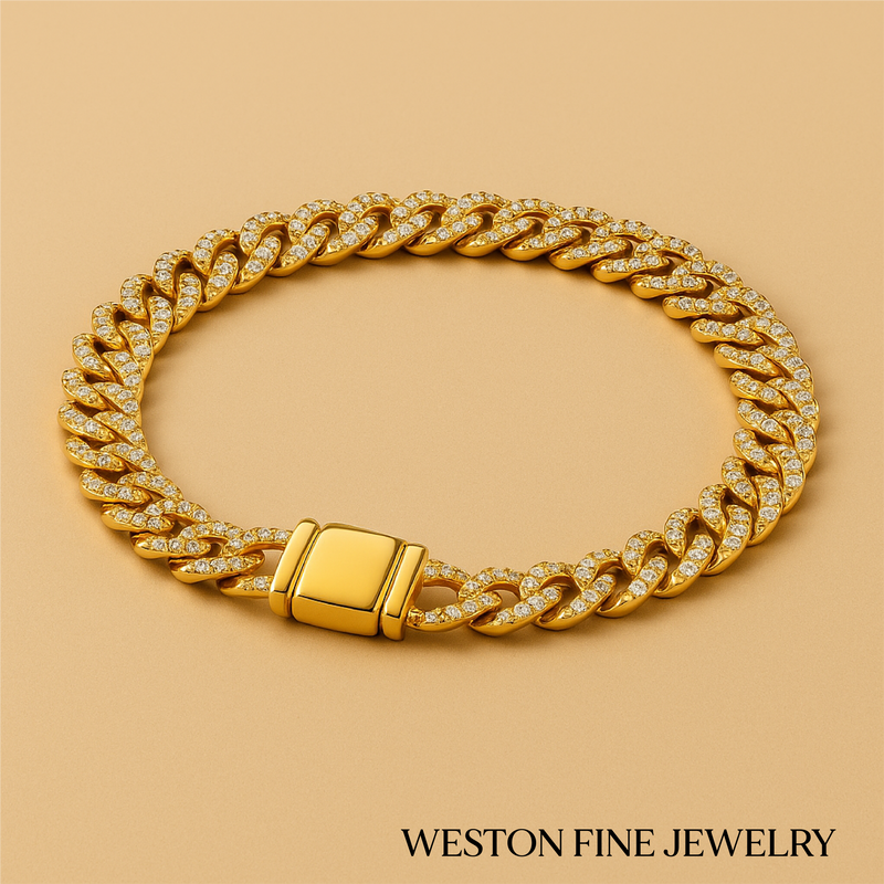 Moissanite Cuban Link Bracelet in 18k Gold