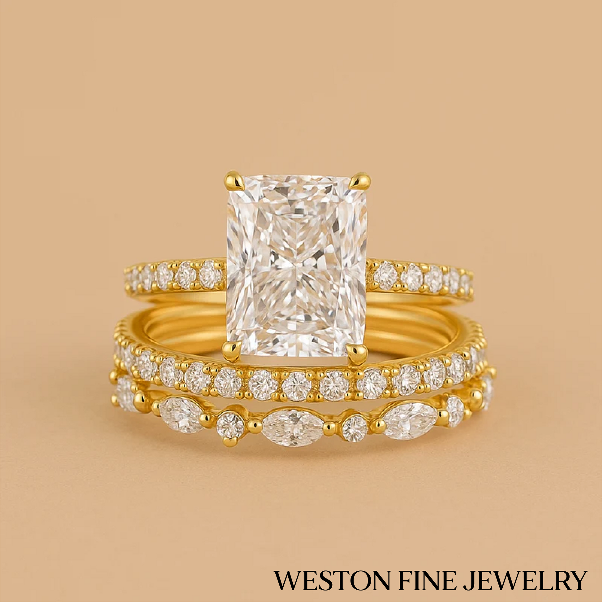 Jaily 3-Piece Wedding Ring Set in 18K Gold Elegance