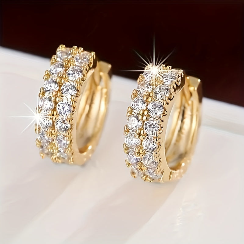 Golden Duo Hoop Earrings – 18K Gold Plated with Sparkling Zirconia