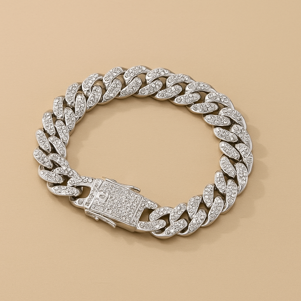 Bold Cuban Link Bracelet with Sparkling Water Drill Accents