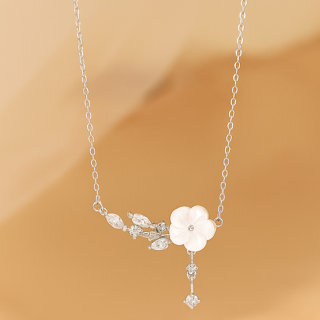 Luxurious Camellia Pendant Necklace with Elegant Tassel Detail
