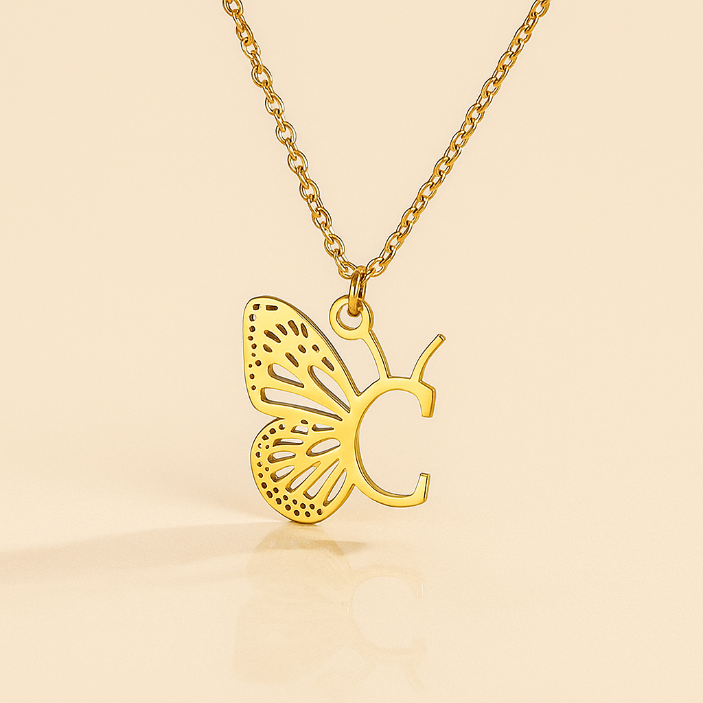 Personalized Initial Necklace with Butterfly Pendant – Full A–Z Letter Options