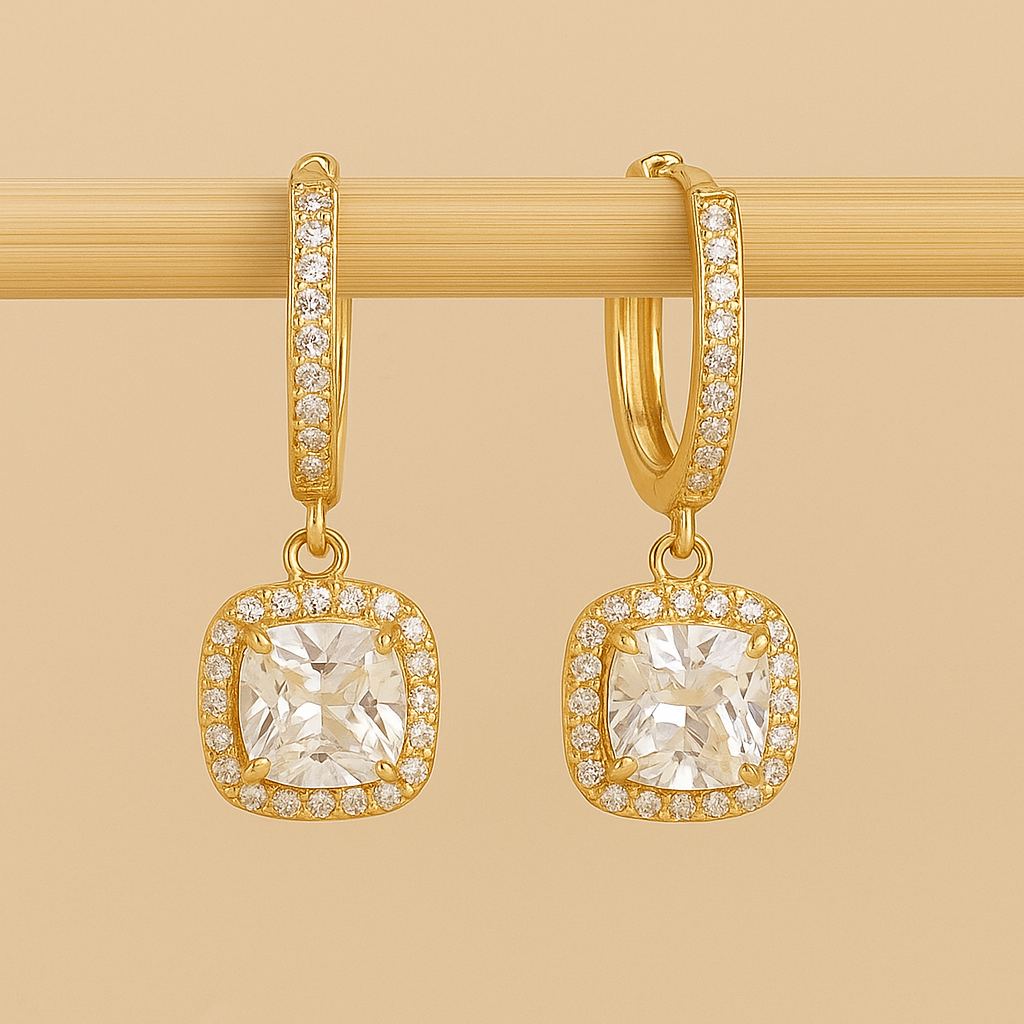 Pair of Elegant Square Copper Earrings with Delicate Zirconia Detailing