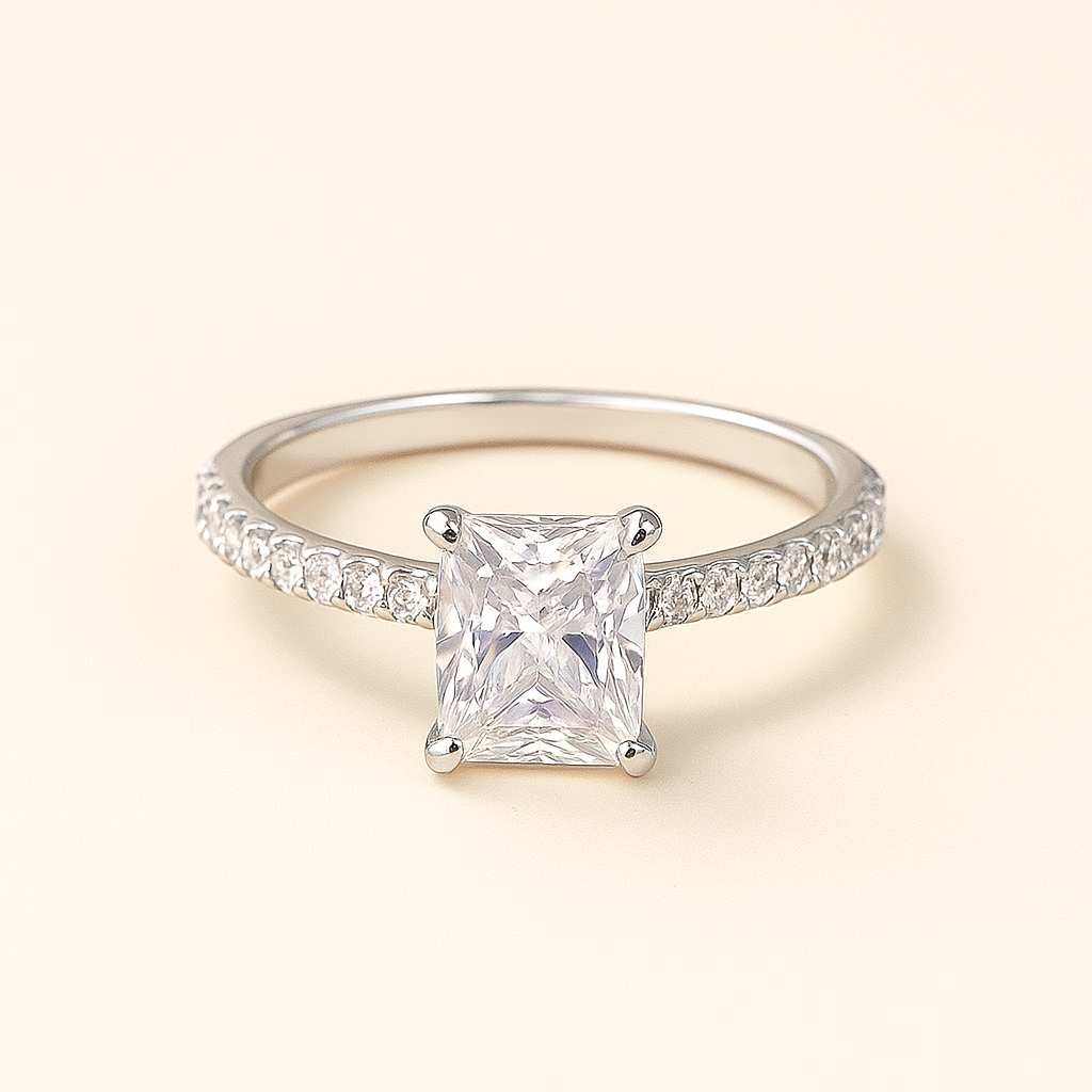 Geometric Rectangle White Cubic Zirconia Ring for Women