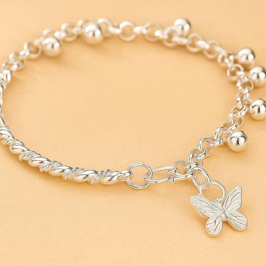 925 Silver Plated Butterfly Bell Bracelet – Graceful & Charming