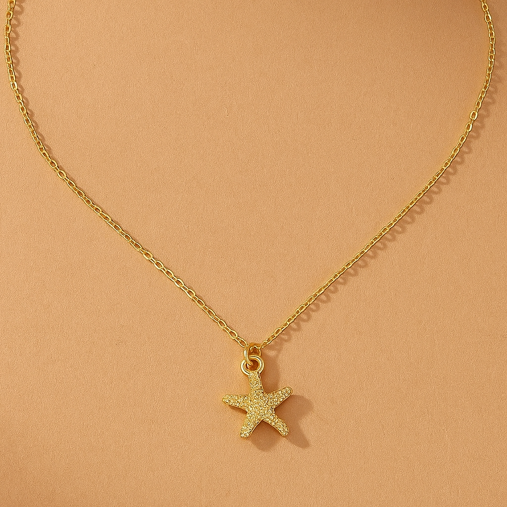 Summer-Inspired Necklace with Gold Starfish Charm