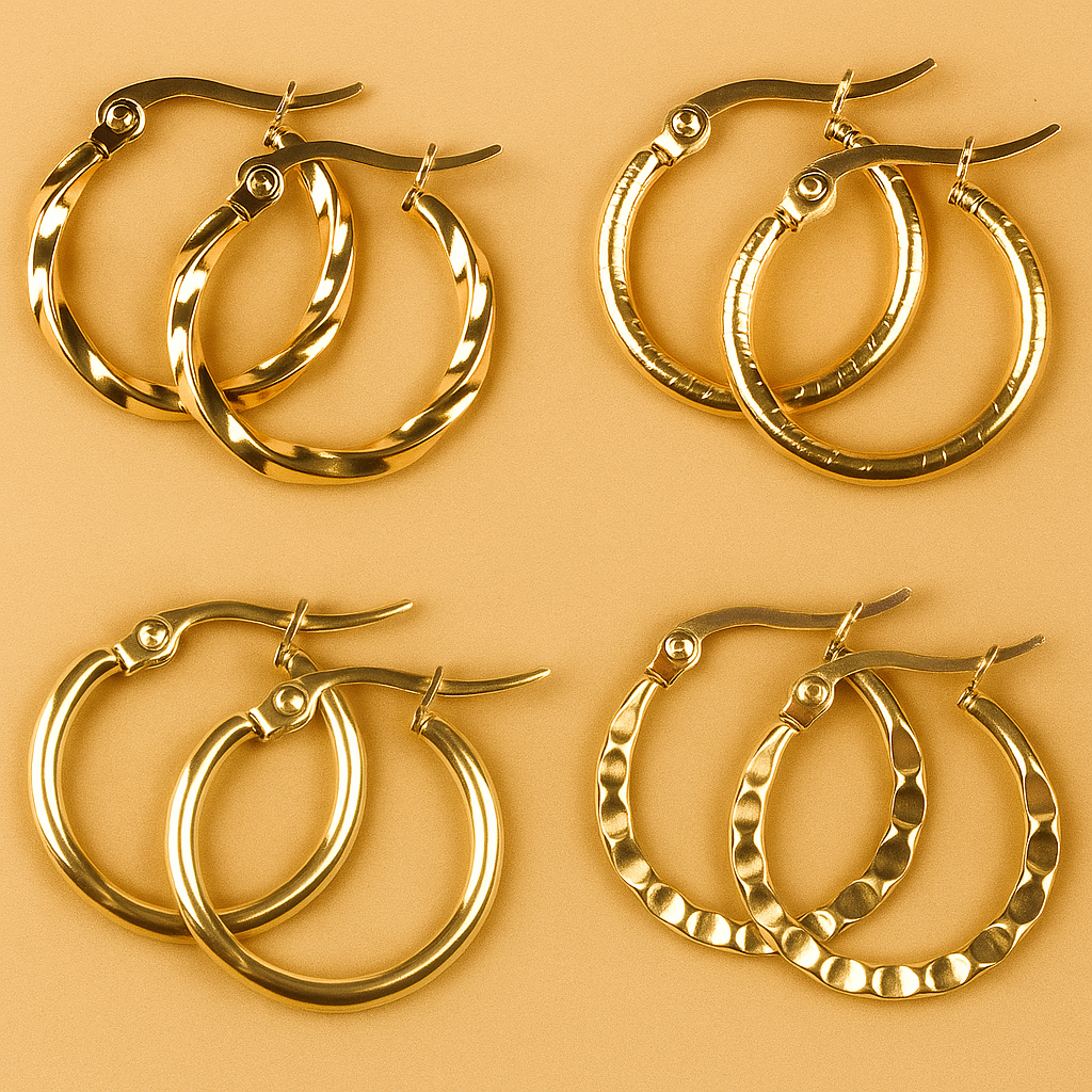 4-Pair Golden Hoop Earring Set – Timeless Styles for Women