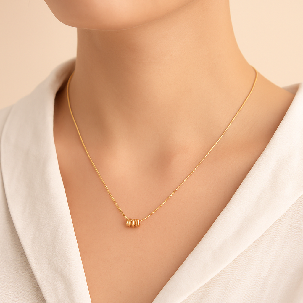 Elegant Five-Bead Pendant Necklace – 18K Gold-Plated Finish