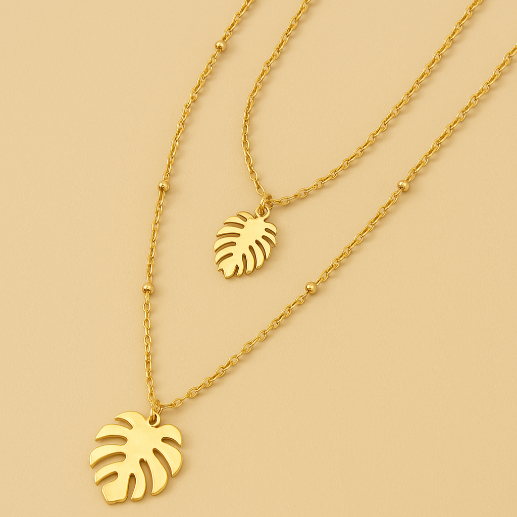 Minimalist Double-Layer Leaf Pendant Necklace – Nature-Inspired Design