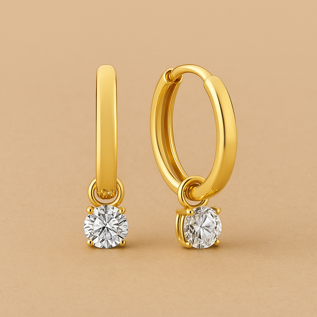 Larmes de Lune Stone Hoop Earrings in 14k Gold