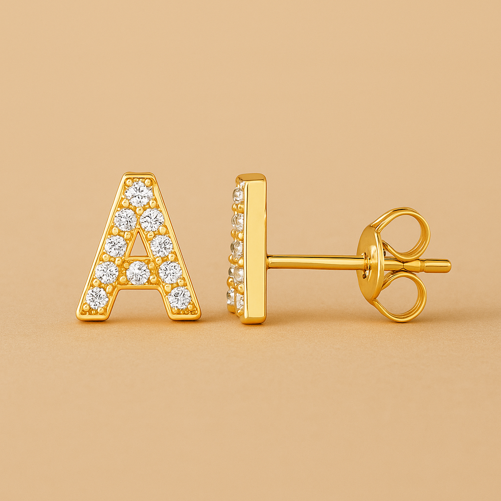 Initial Stud Earring in 16k Gold