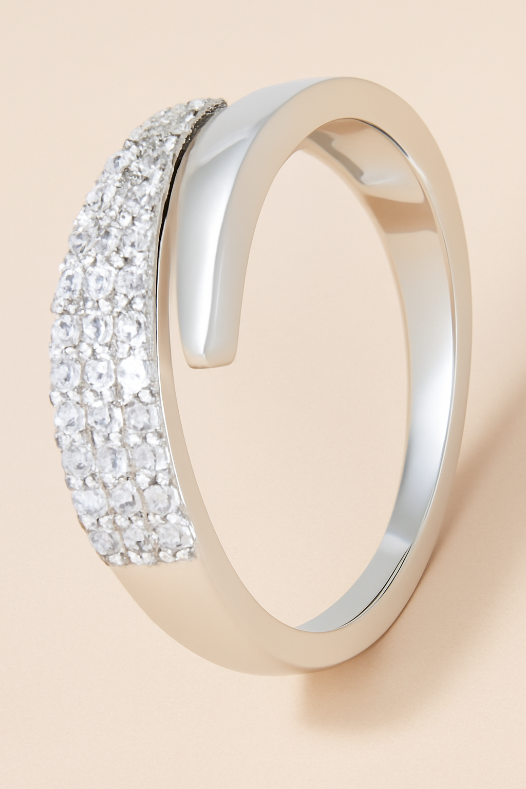 Open ladies' ring with pointed wing design - synthetic zirconia
