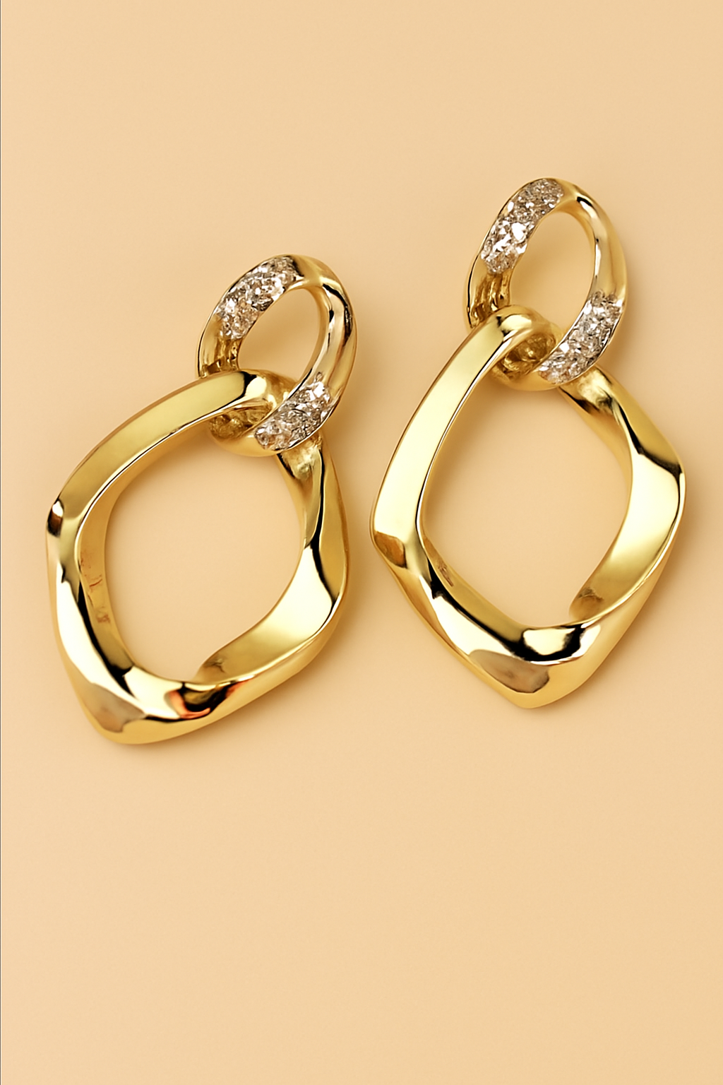Gold-plated geometric earrings with glass inlay