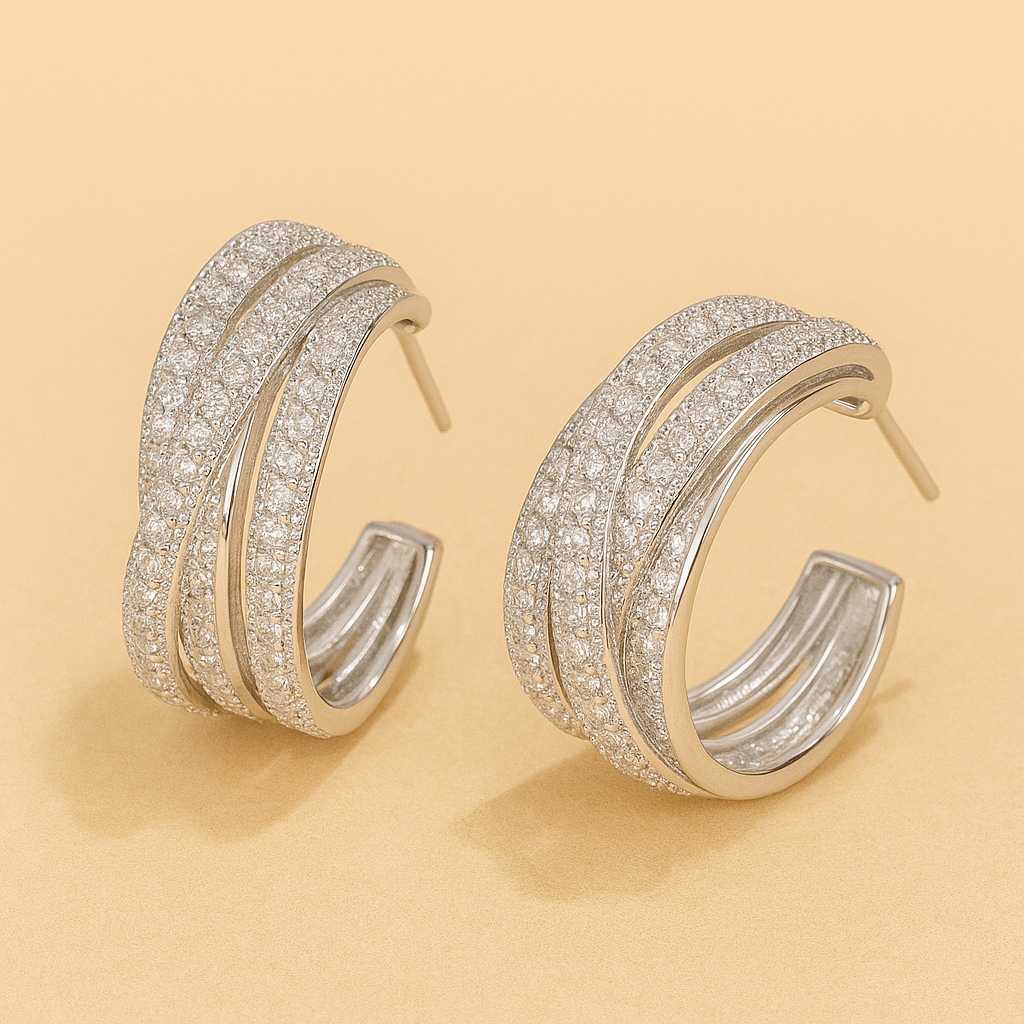 Elegant Braided C-Hoop Earrings - Synthetic Zirconia Luxe