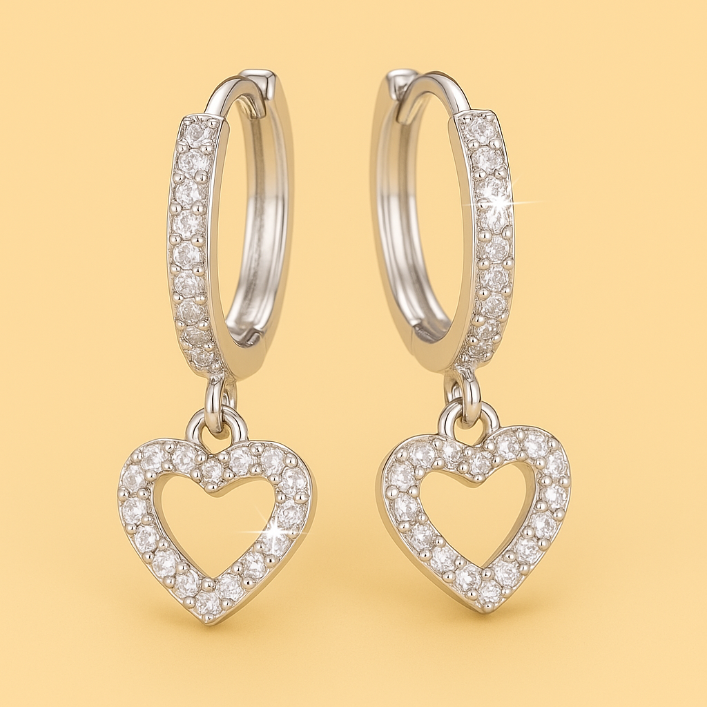 18K gold plated heart drop hoop earrings