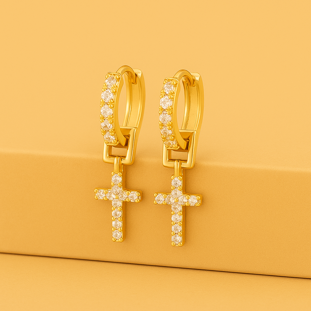 Precious Sparkling Gold Cross Earrings