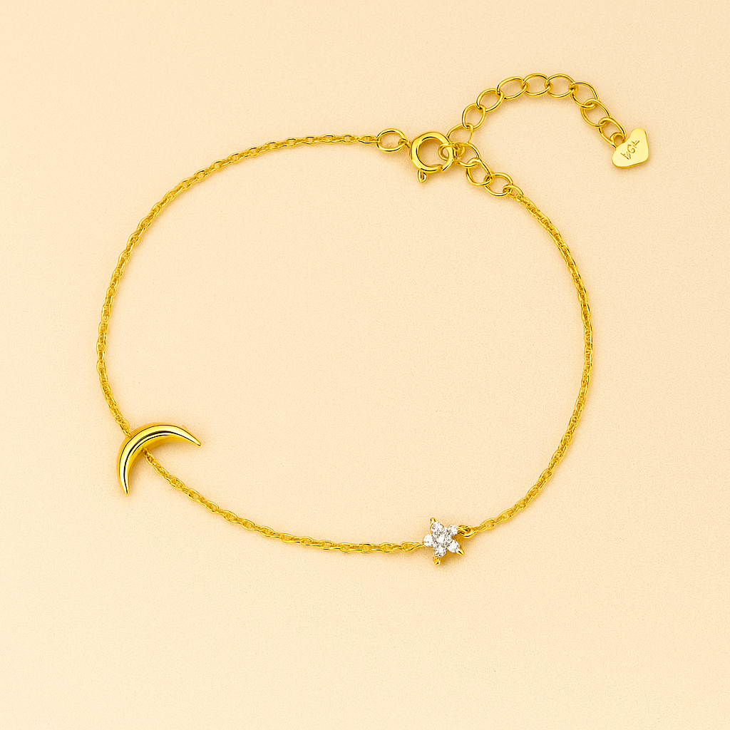 Sterling Silver Moon & Star Bracelet – Adorned with Sparkling Zirconia