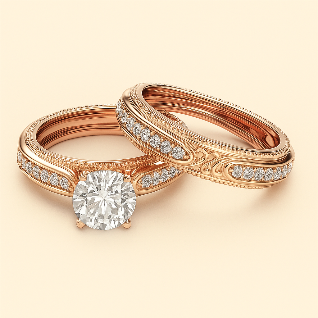 Elegant Rose Gold Engagement Ring Set with Synthetic Diamonds