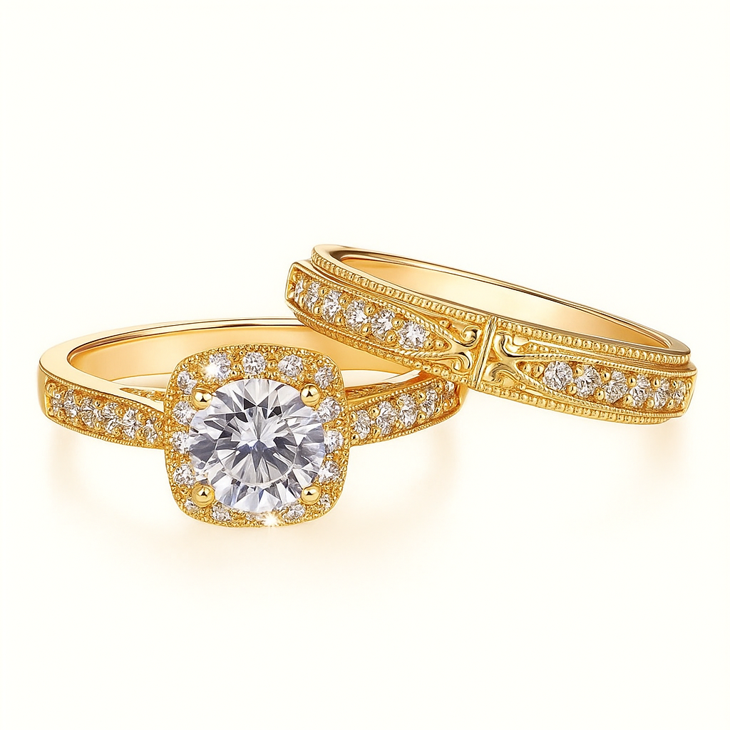 Elegant Gold-Plated Ring Set – Imitation Zirconia for Timeless Glamour