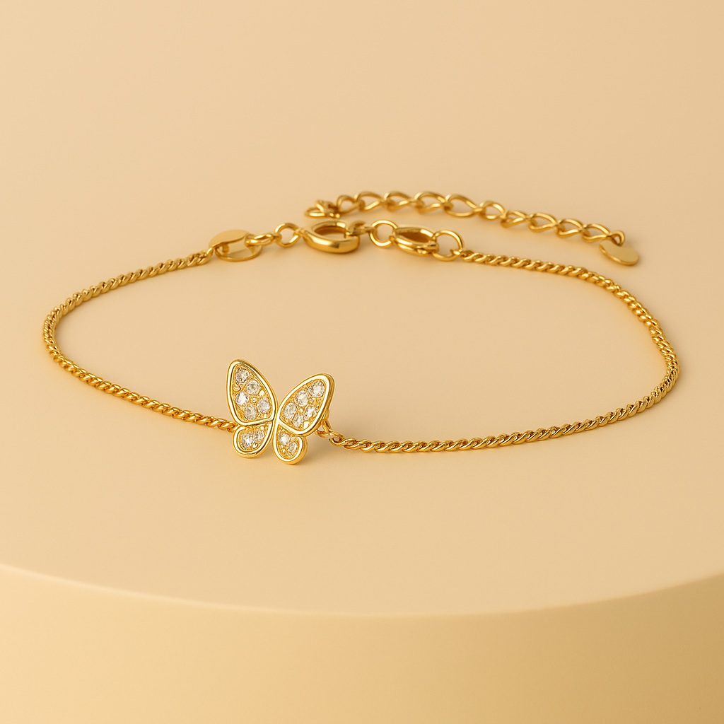 Elegant Gold-Toned Butterfly Bracelet with Sparkling Zirconia