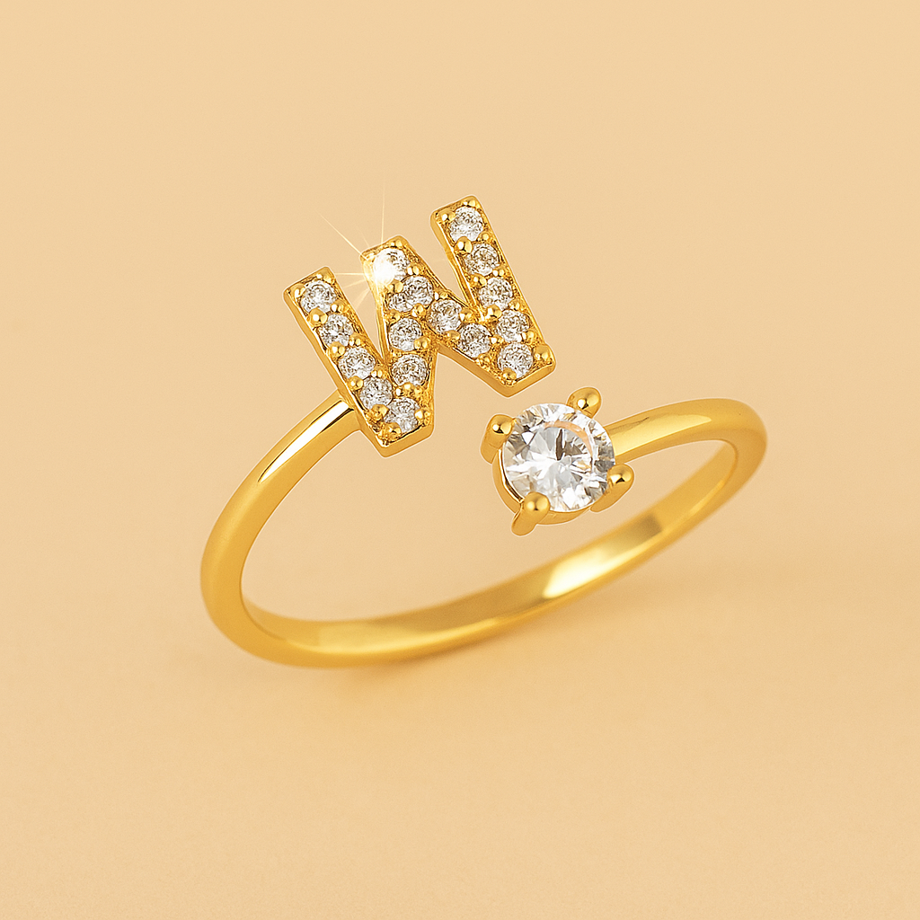 Adjustable Copper Initial Ring – Round Zirconia Accent