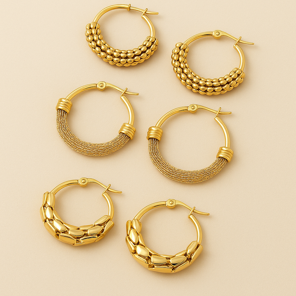 3-Pair Mesh Rice Ear Earrings Set – Elegant & Lightweight Design