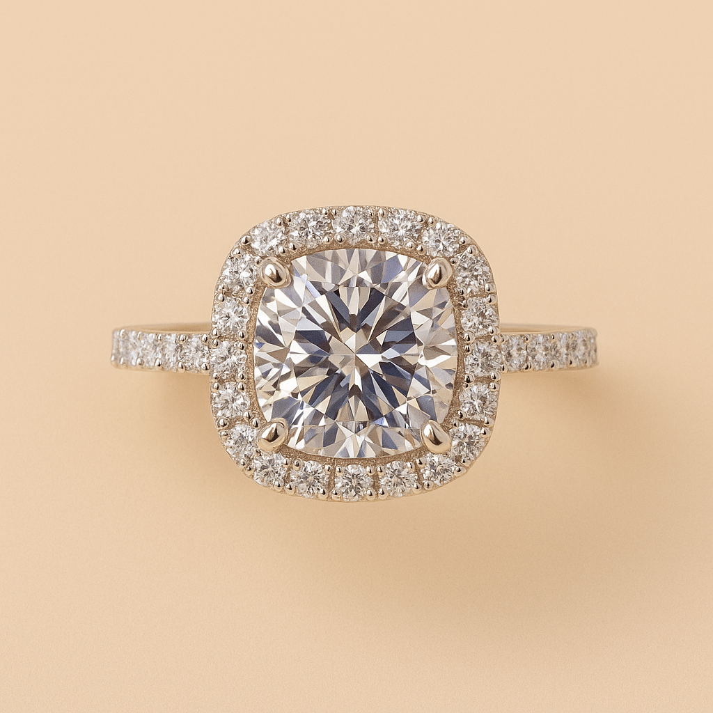 Square Halo Ring – Sparkling Lab-Created Zirconia Centerpiece