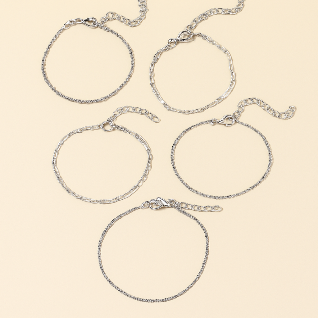 Elegant Thin Chain Bracelet Set – 5-Piece Gold-Tone Collection