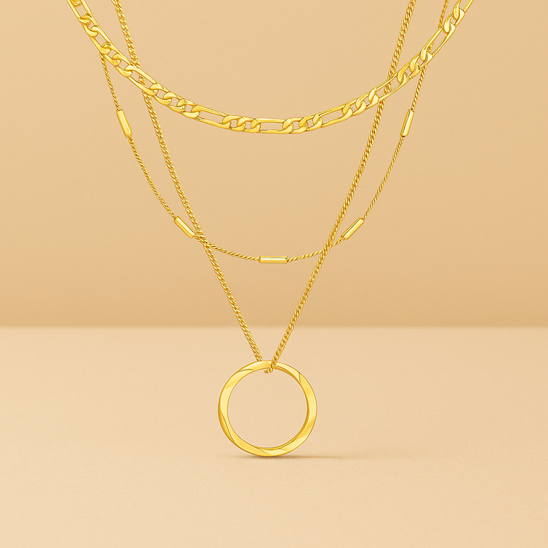 Triple Row Open Circle Pendant Necklace in 18k Gold