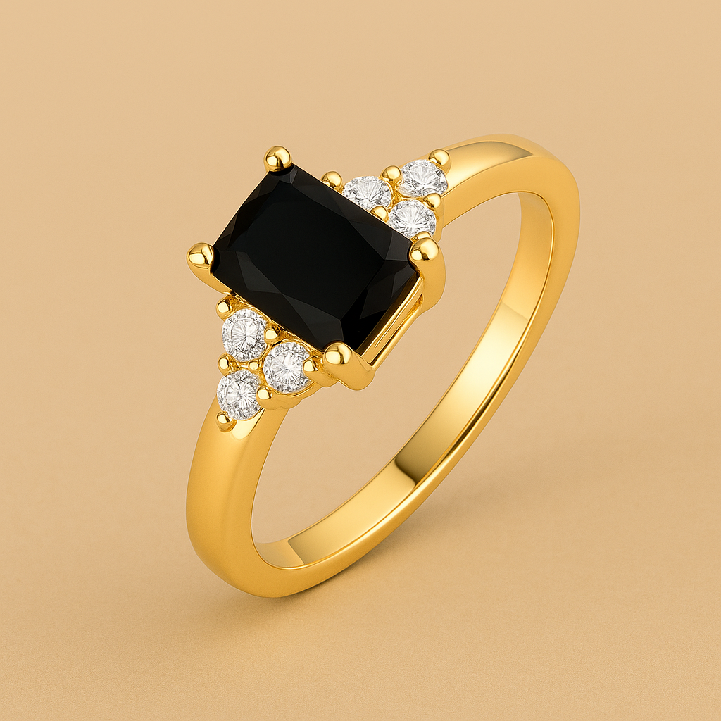 Black Spinel Baguette Ring in 14k Gold