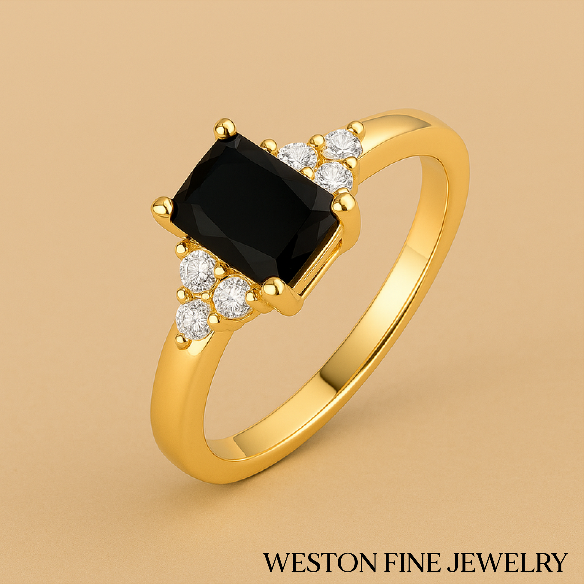 Baguette-Cut Black Spinel Ring in 14k Gold