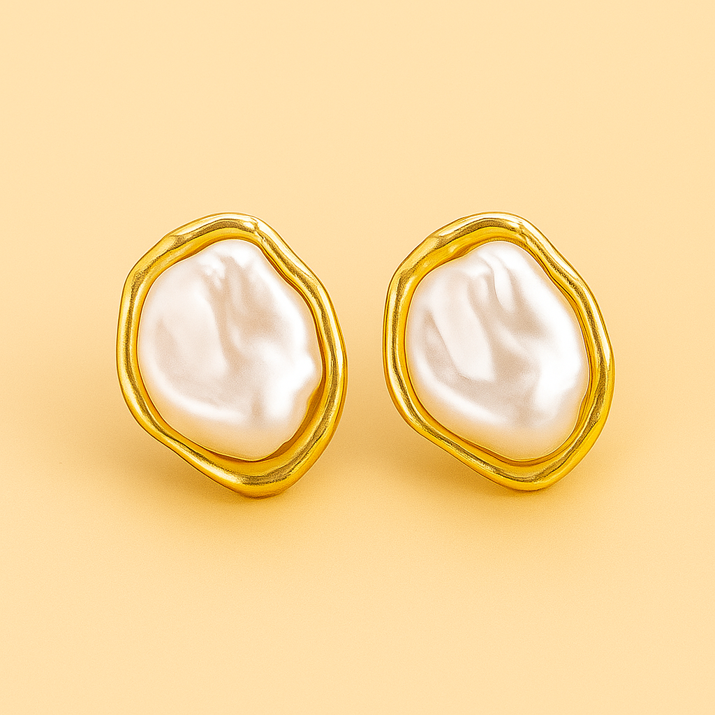 Elegant Gold Color Irregular Oval Pearl Studs for Women