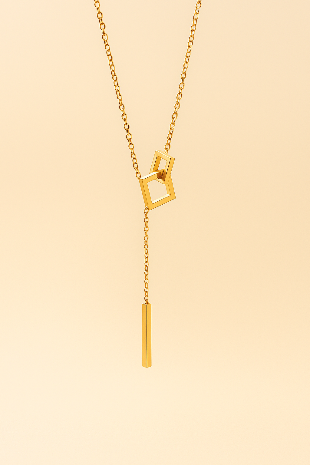 Square necklace with mesh motif - gold-colored