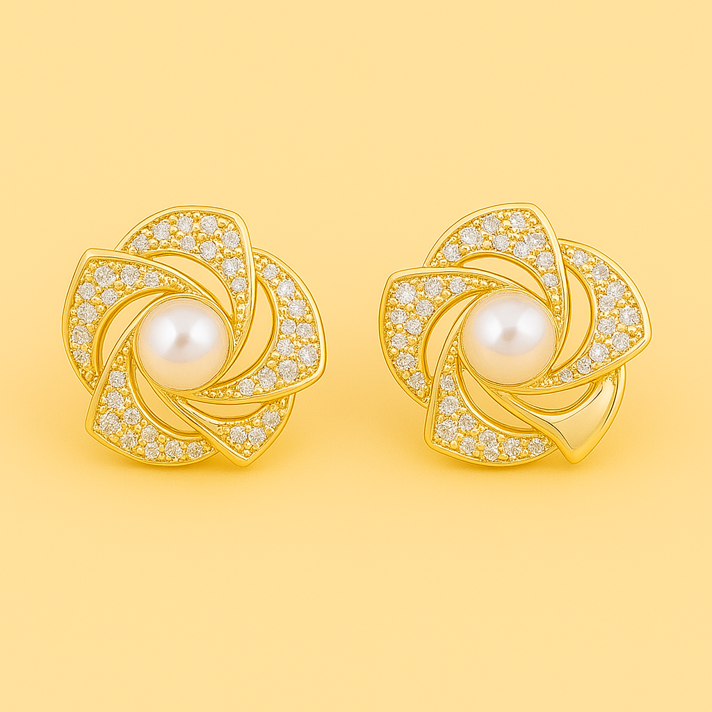 Beautiful hollow flower pearl stud earrings - zinc alloy design