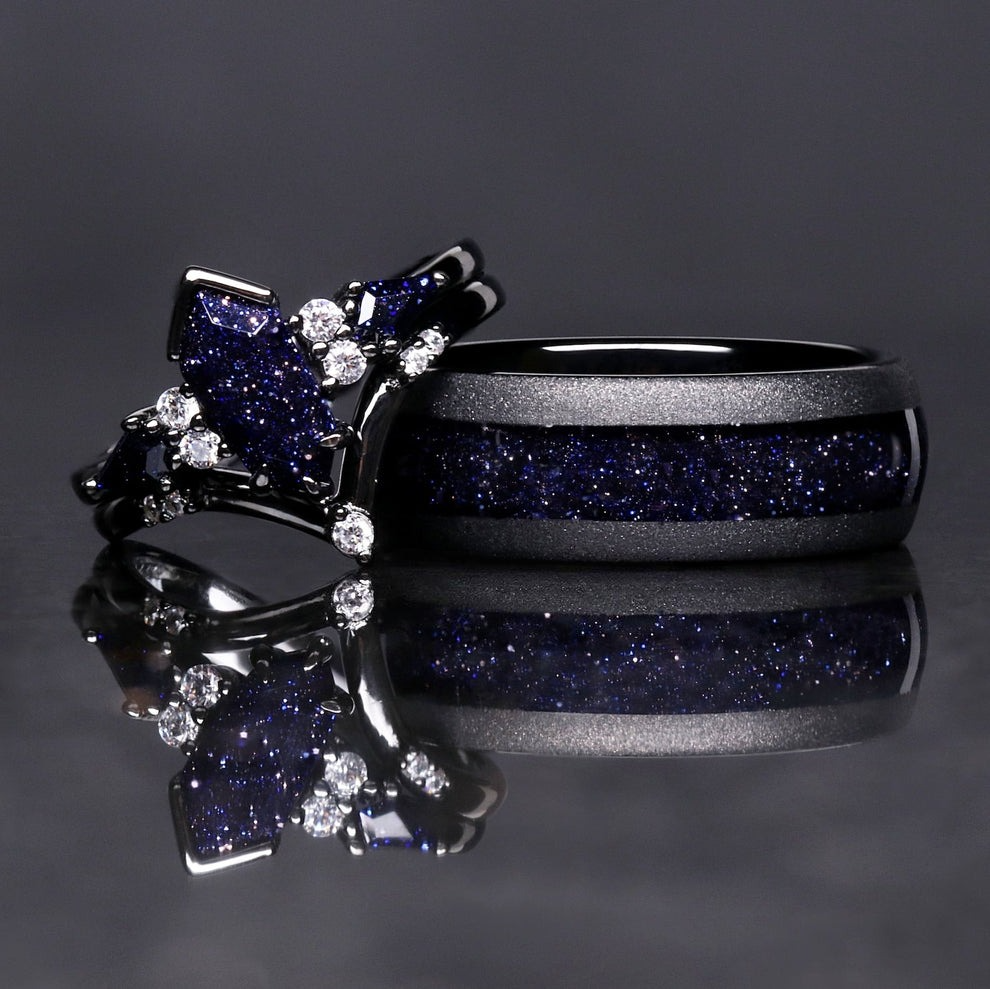 Starry night ring set - Matching pair rings for him & her