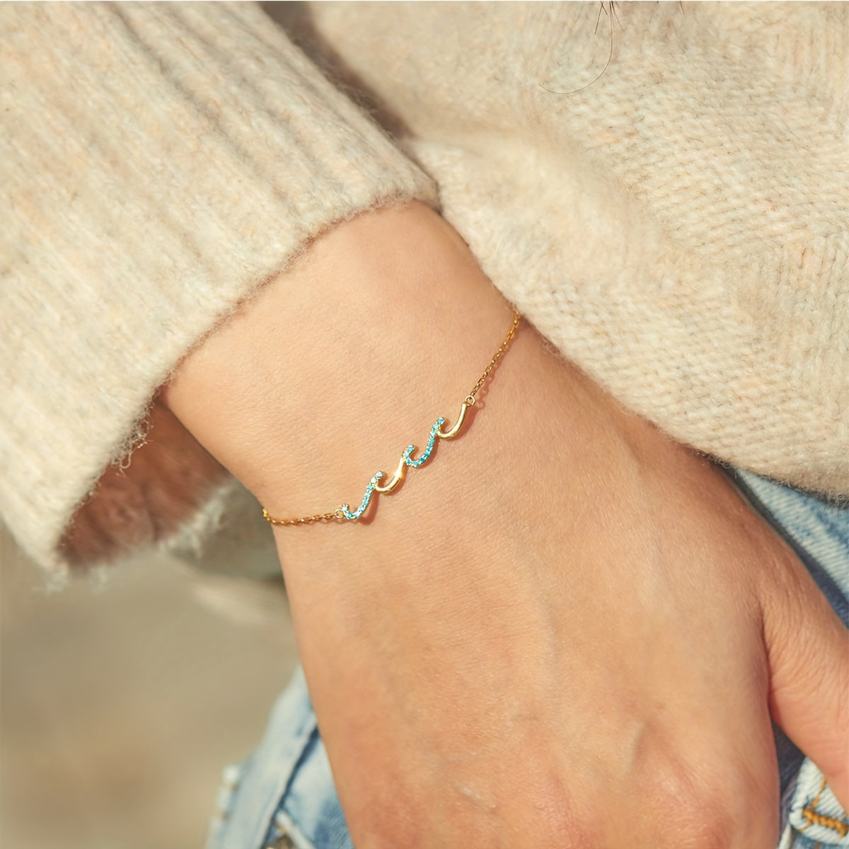 Blue Wave Boho Bracelet with Sparkling Cubic Zirconia