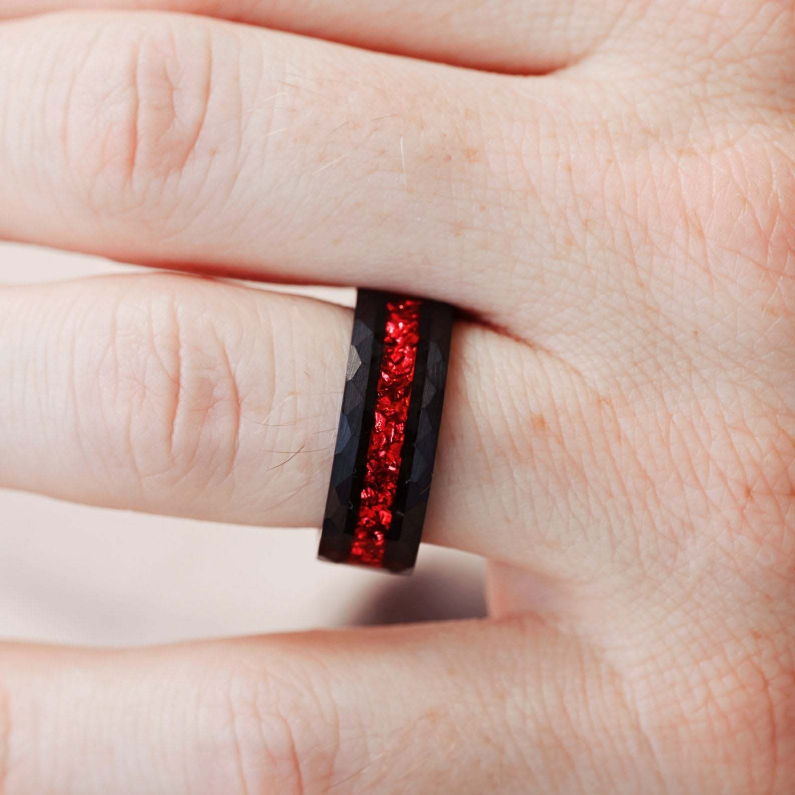 Skye garnet wedding ring set - matching rings for him & her
