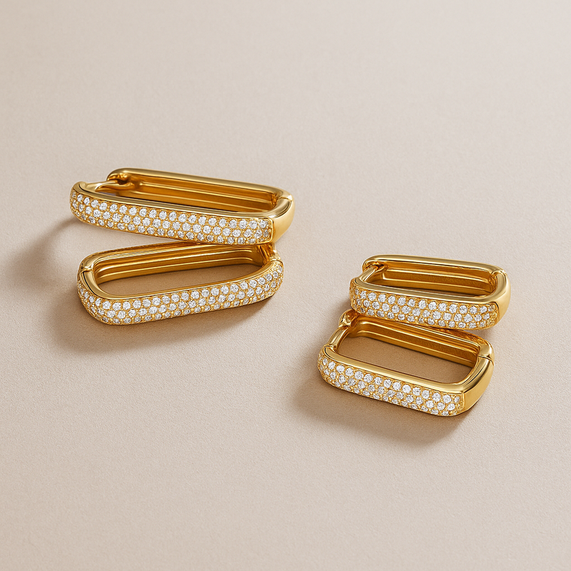 Glamorous Large Pavé Hoops in 16k Gold