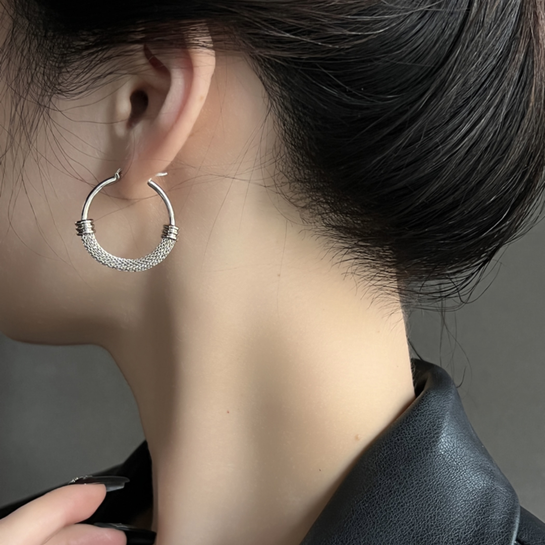 Vintage mesh patchwork hoop earrings