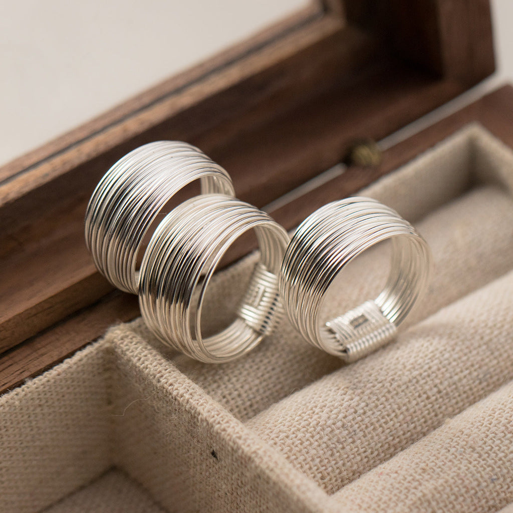 Multilayered line sterling silver ring