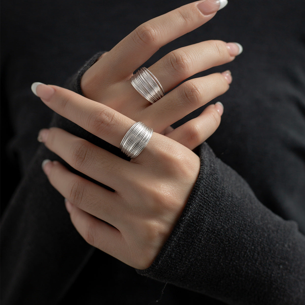 Multilayered line sterling silver ring