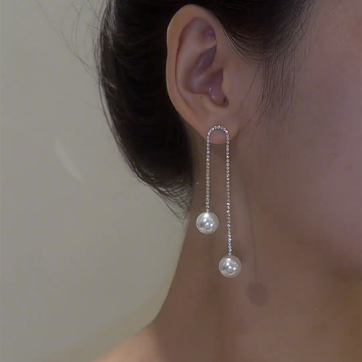 Diamond tassel and pearl earrings