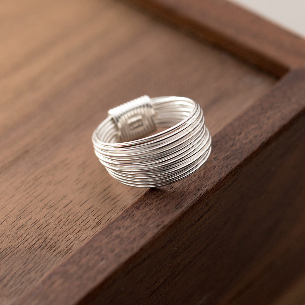 Multilayered line sterling silver ring